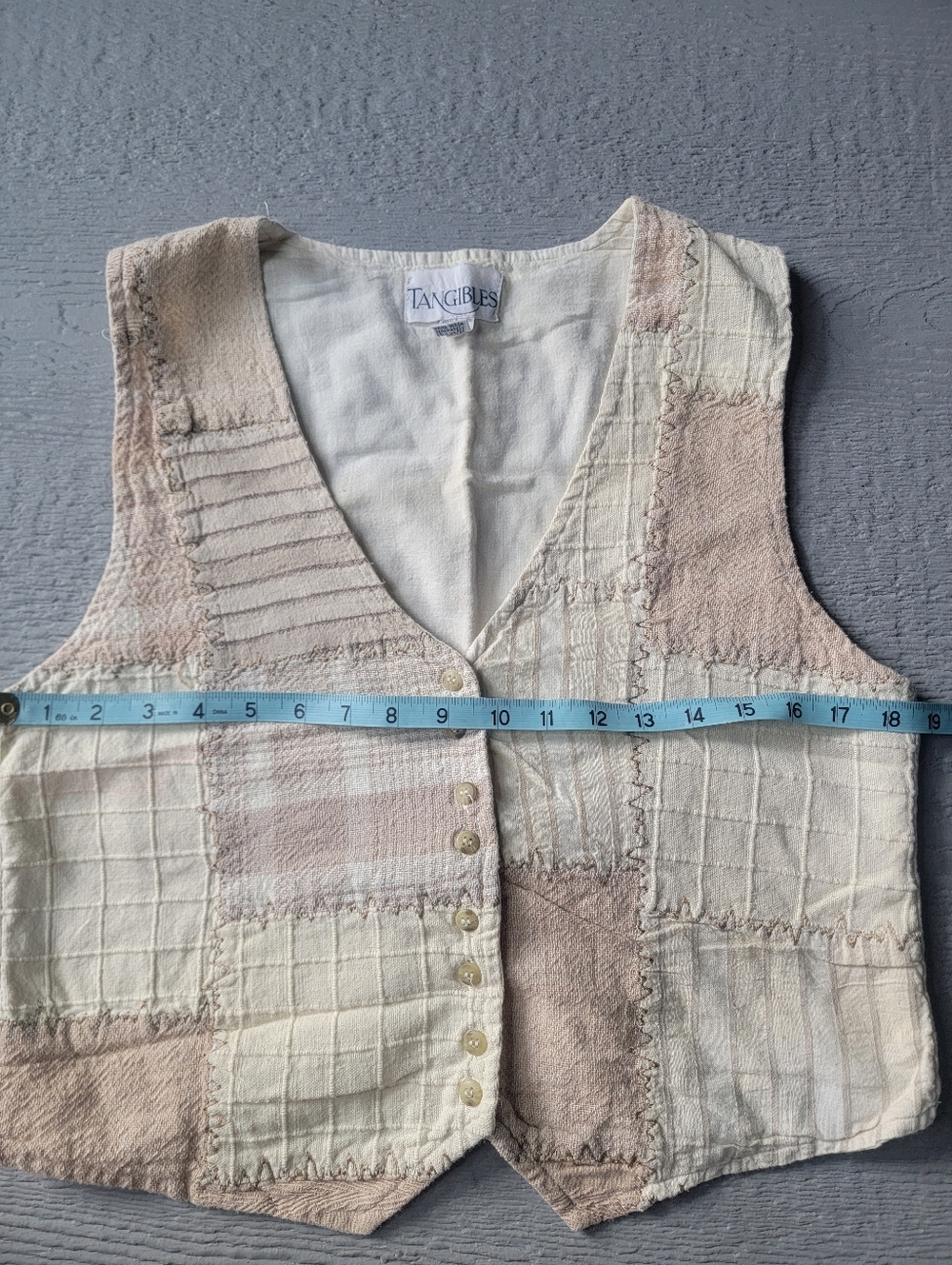 ♡Vintage Tangibles Womens Patchwork Vest Neutral Colors Size‎ Small Cotton A-30